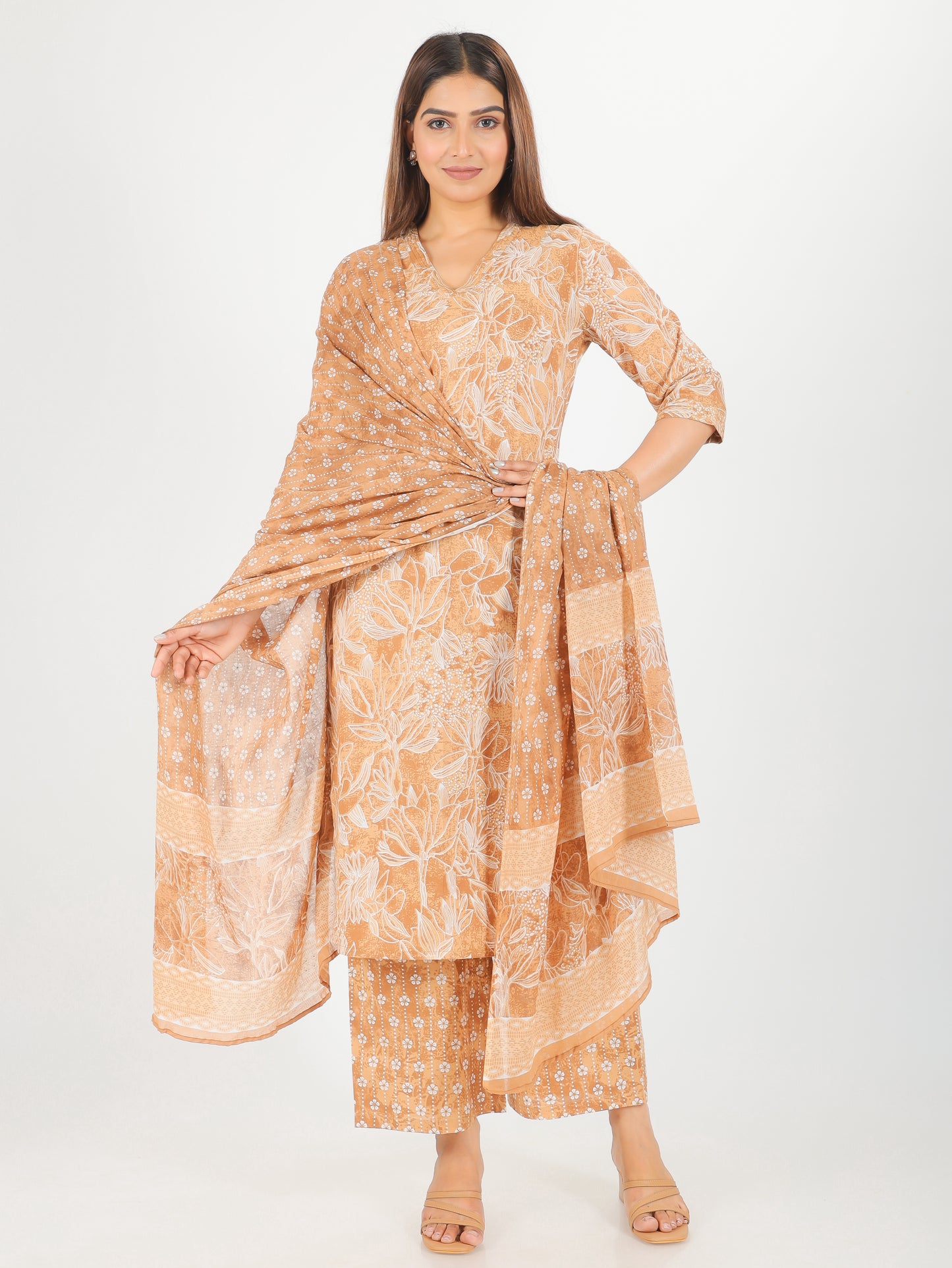 Voile Cotton Floral Brown Dupatta