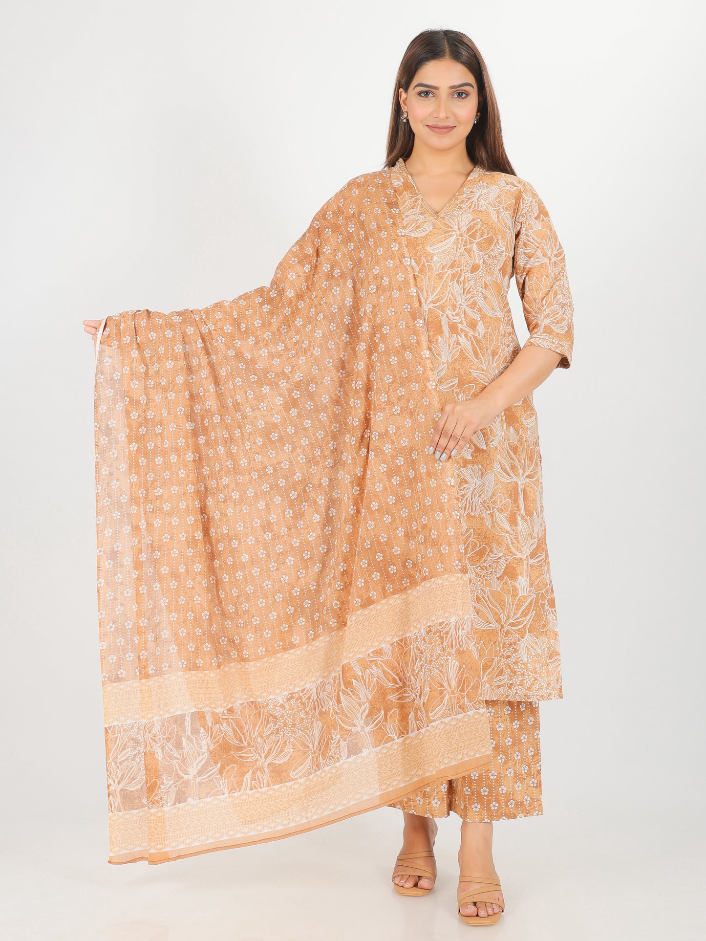Voile Cotton Floral Brown Dupatta