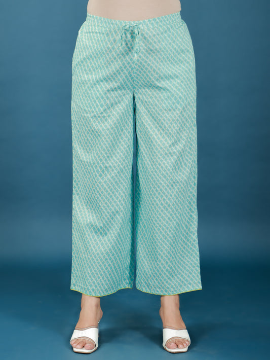 Soft Cotton Checkered Turquoise Palazzo