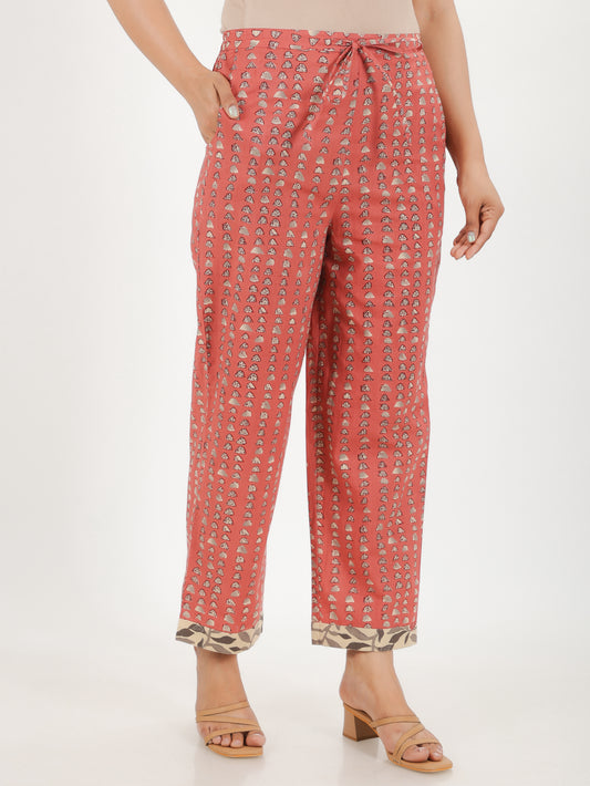 Soft Cotton Abstract Red Straight Trousers