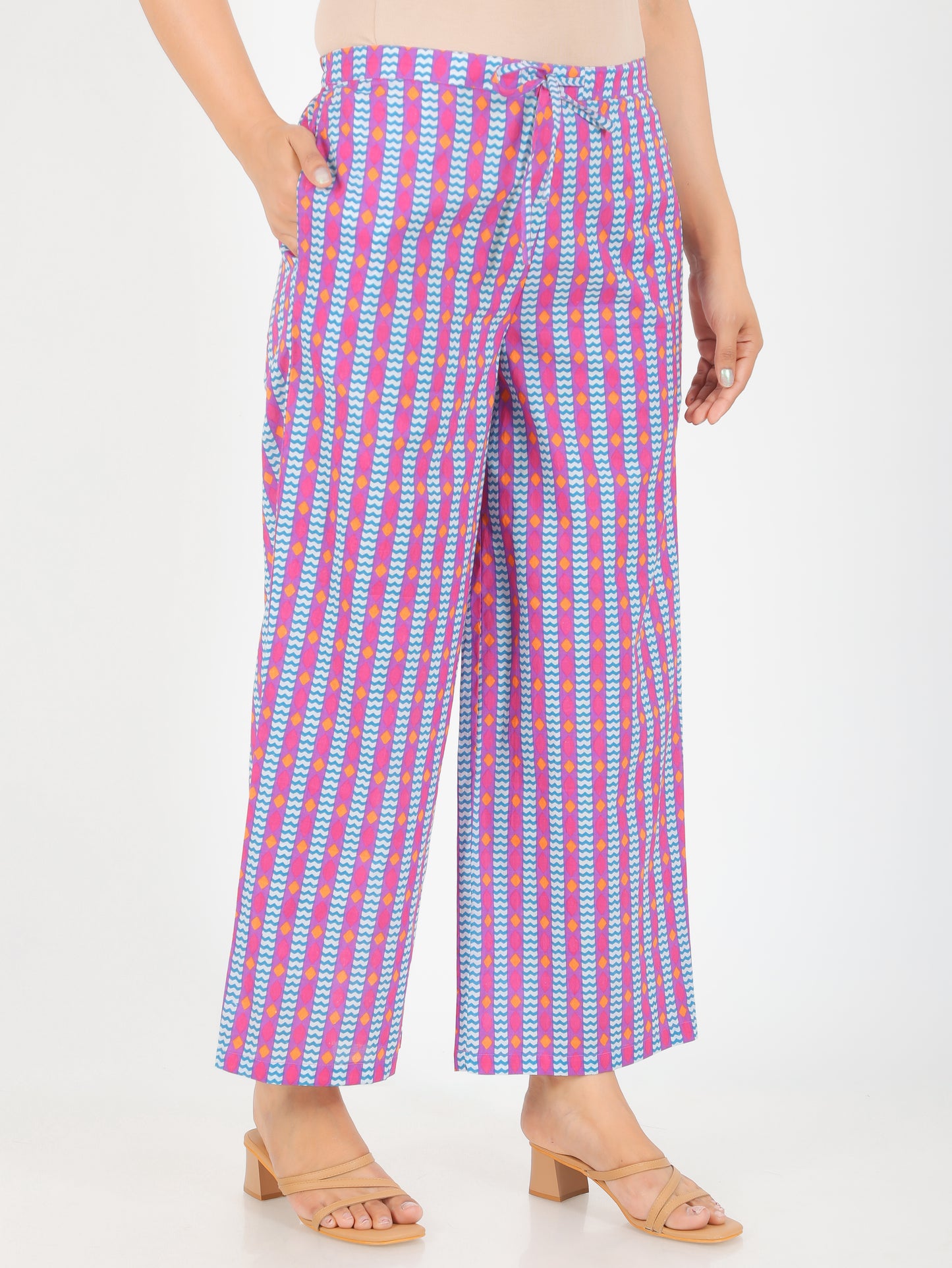 Soft Cotton Geometric A-line Purple Kurta