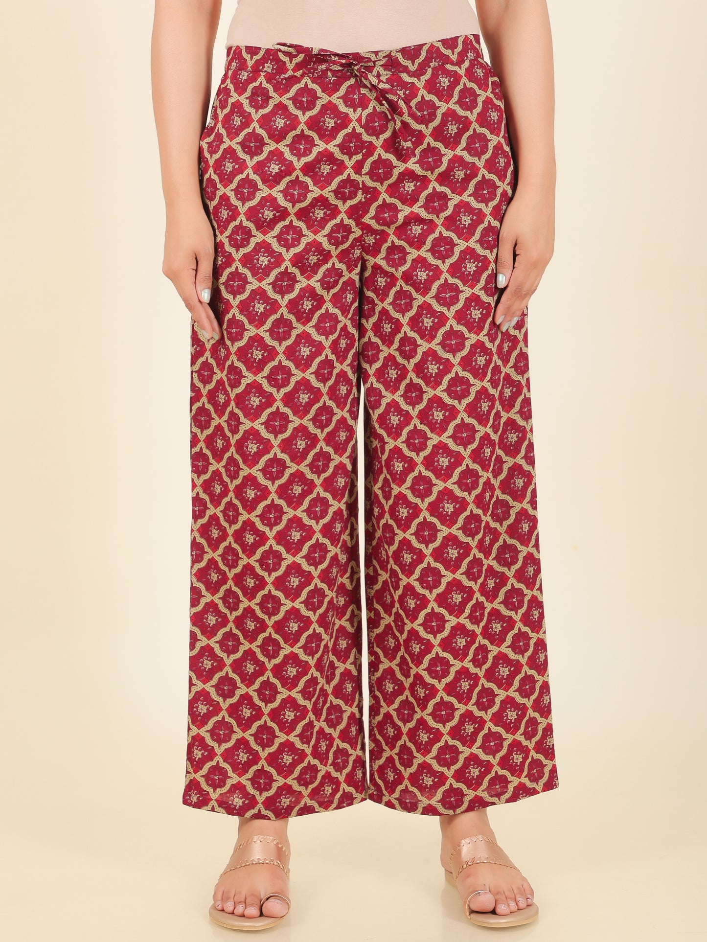 Soft Cotton Geometric Maroon Palazzo