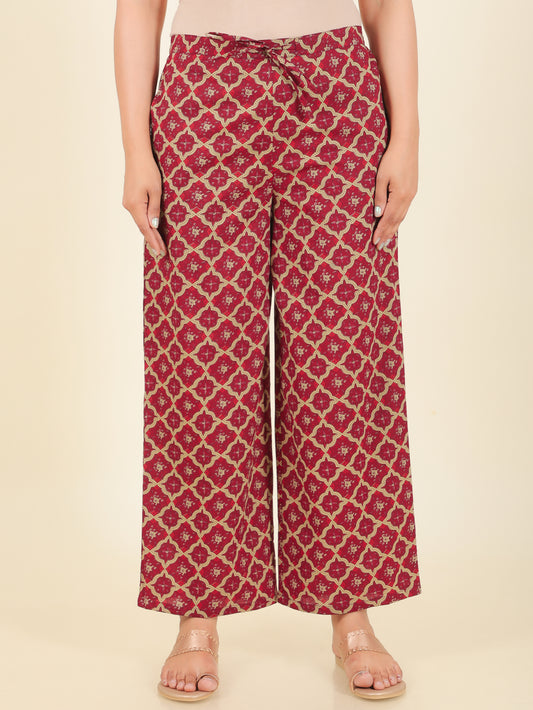Soft Cotton Geometric Maroon Palazzo