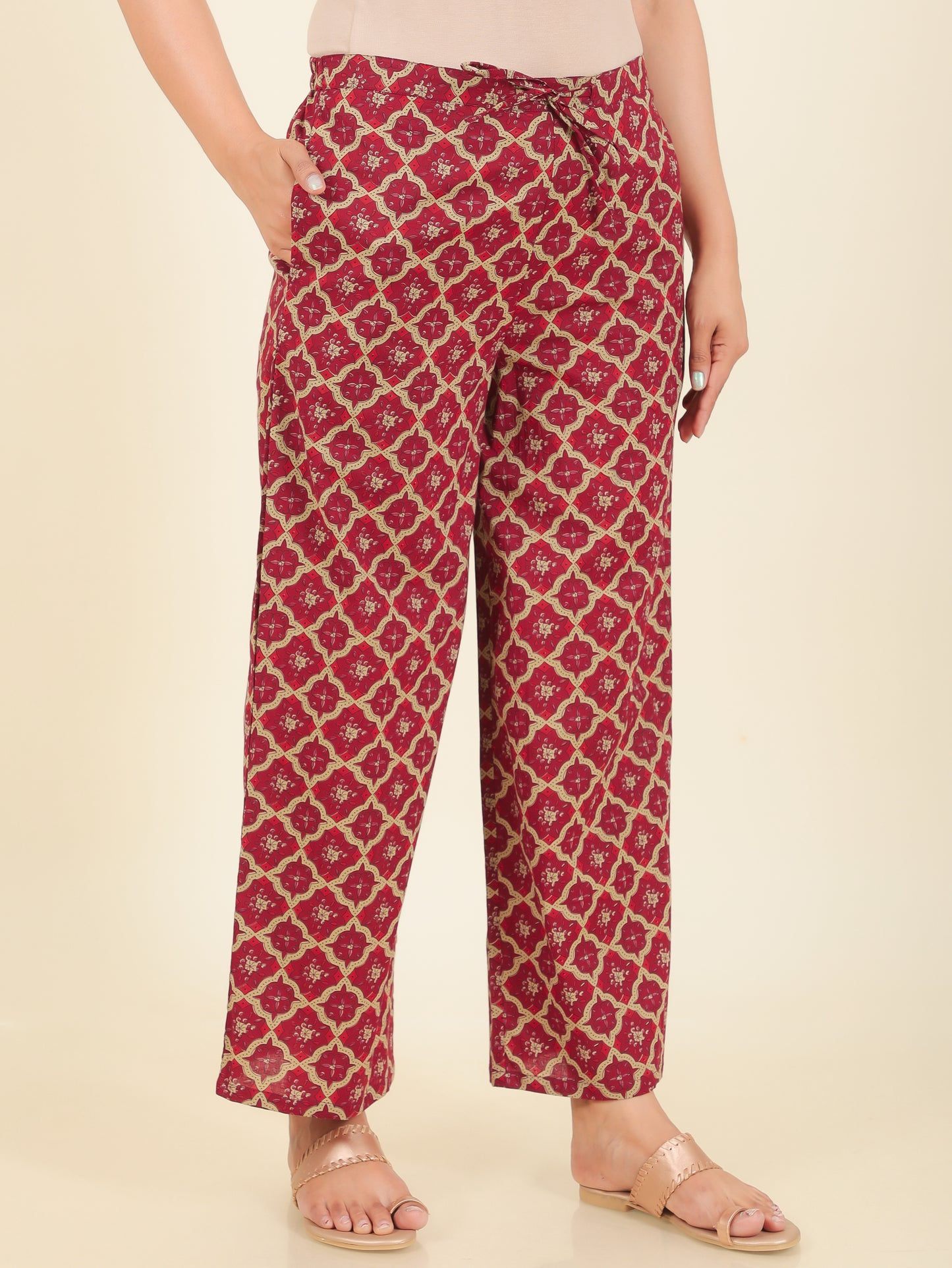 Soft Cotton Geometric Maroon Palazzo