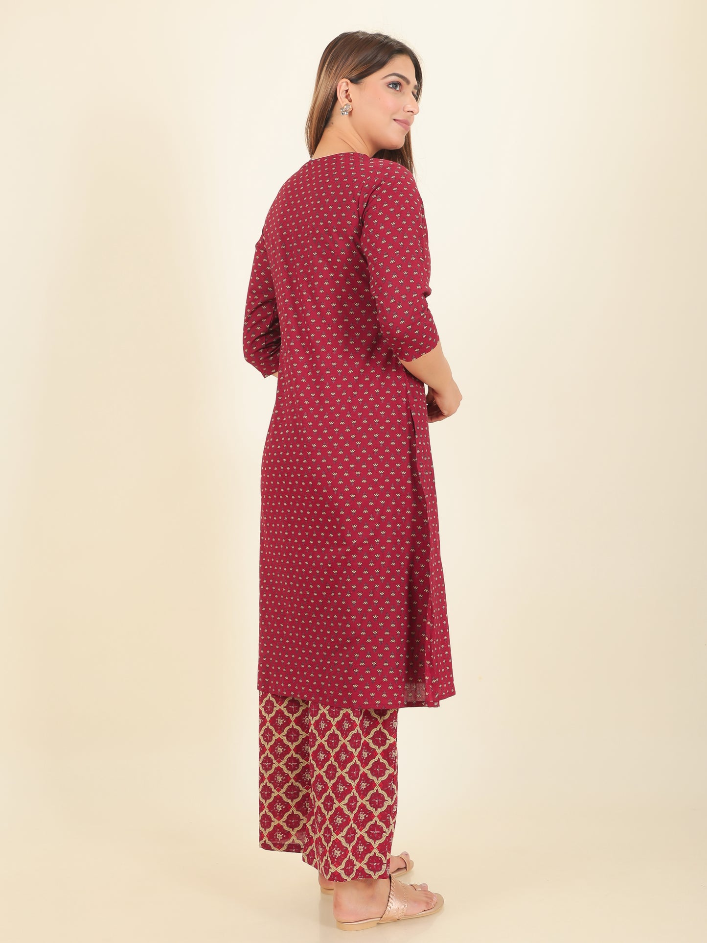 Soft Cotton Floral A-line Maroon Kurta