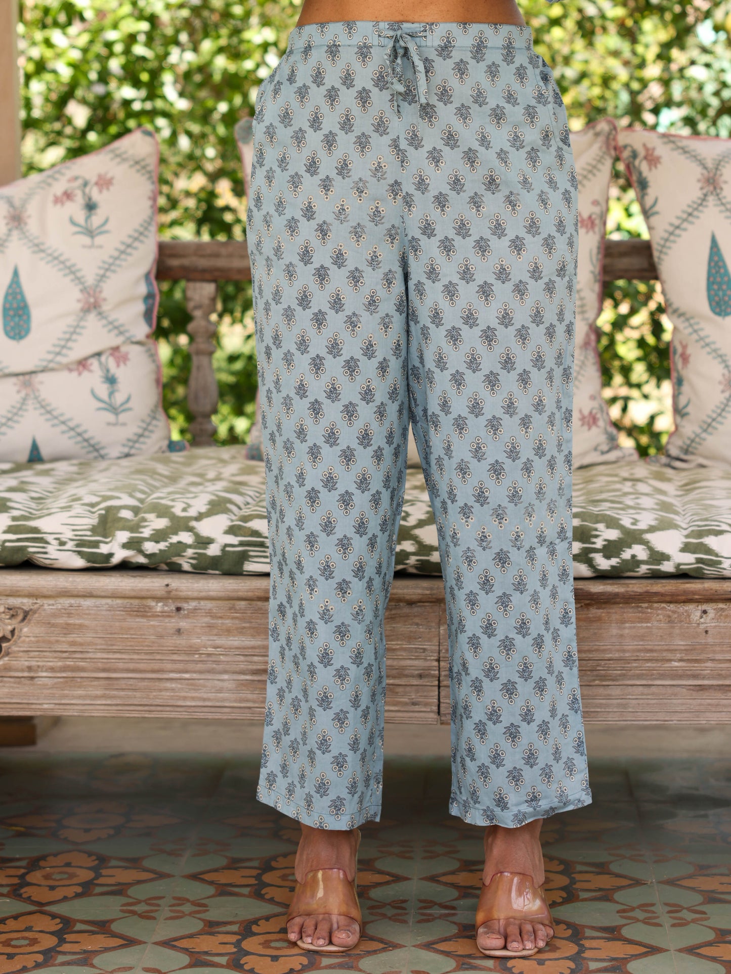 Embroidered Soft Cotton Floral Flared Blue Kurta