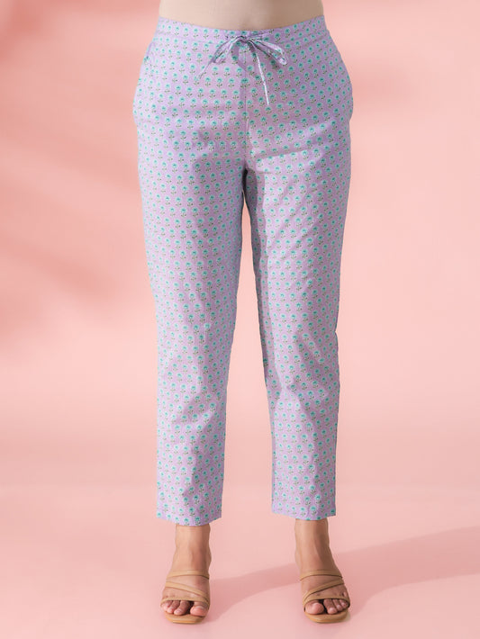 Soft Cotton Floral Lavender Tapered Trousers