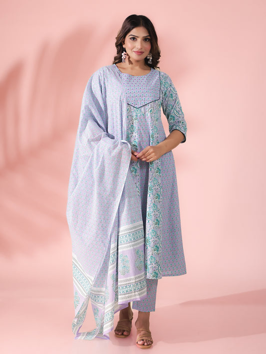 Voile Cotton Floral Lavender Dupatta