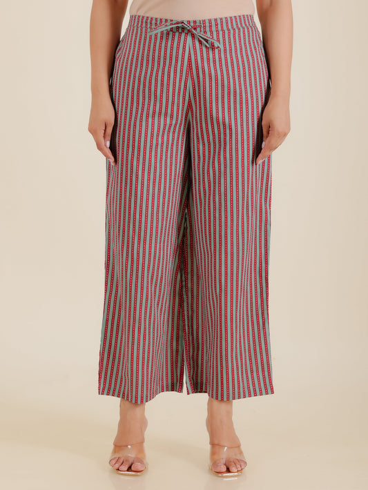 Soft Cotton Striped Green Palazzo