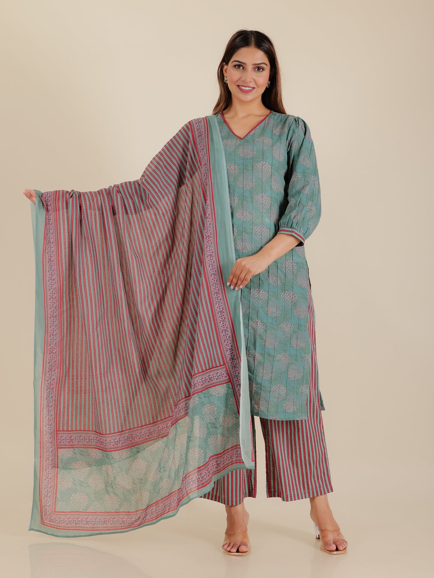 Soft Cotton Floral Straight Green Kurta