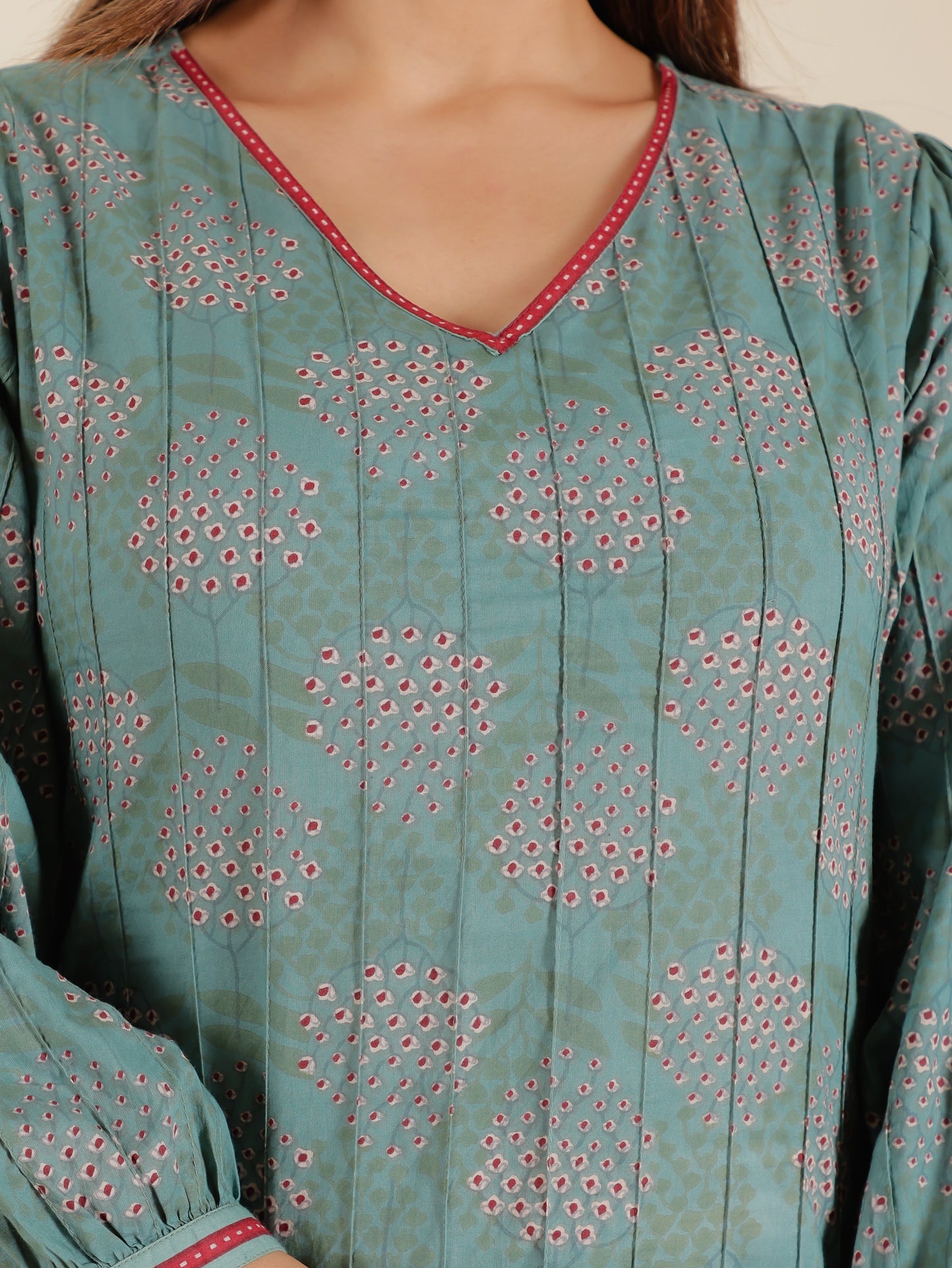 Soft Cotton Floral Straight Green Kurta