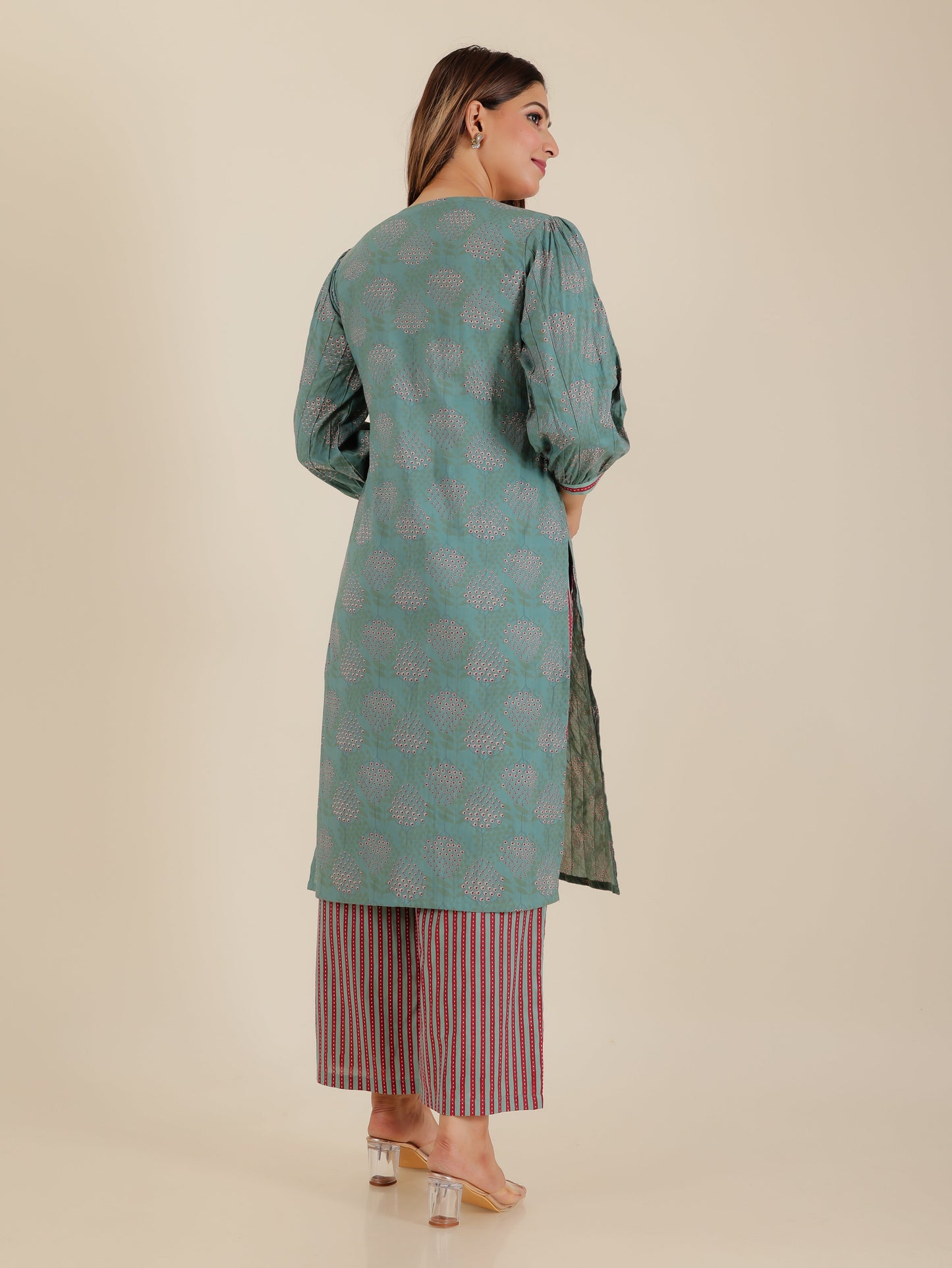 Soft Cotton Floral Straight Green Kurta