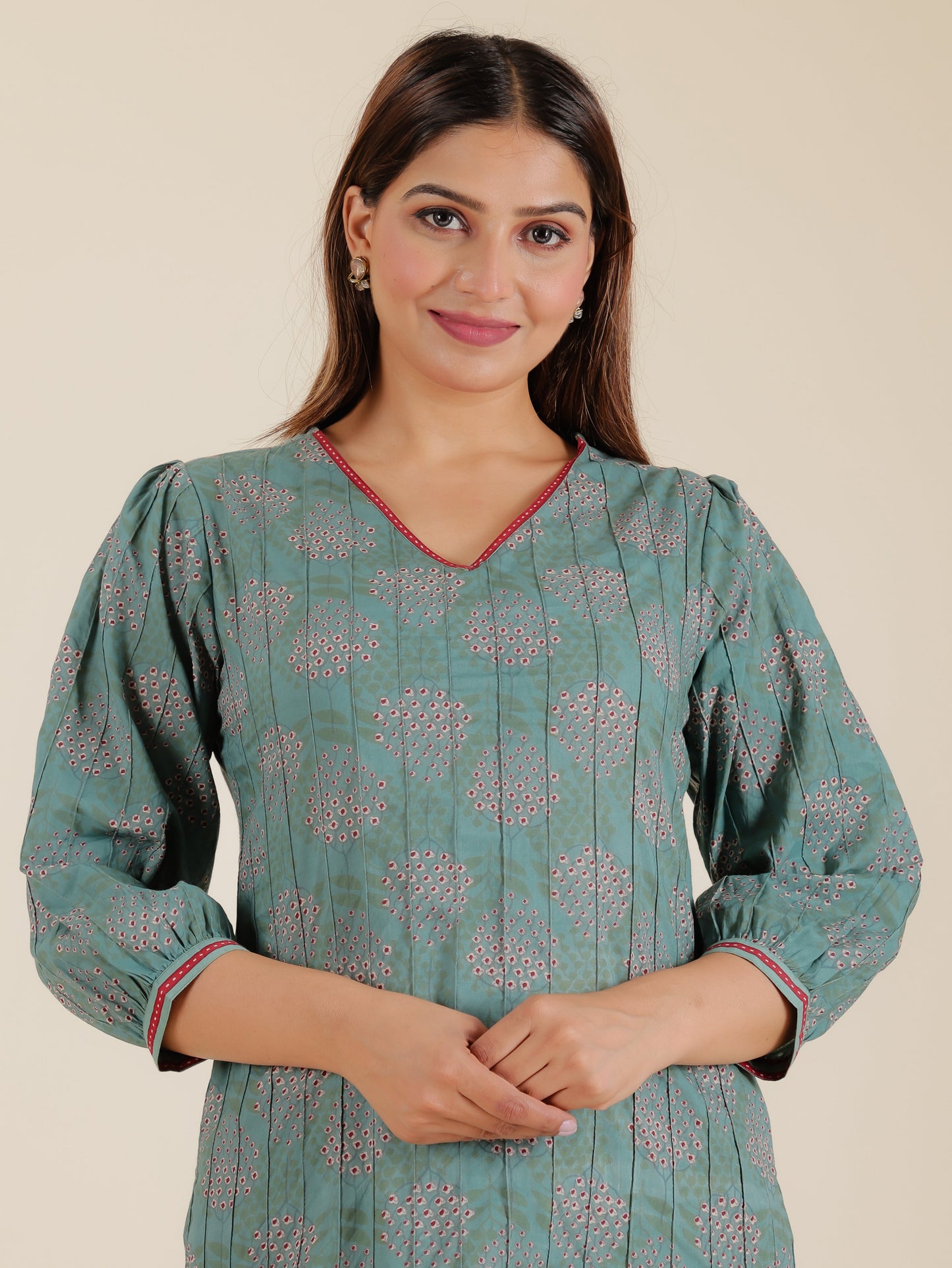 Soft Cotton Floral Straight Green Kurta