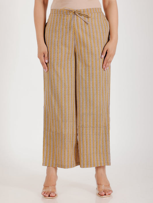 Soft Cotton Striped Yellow Palazzo