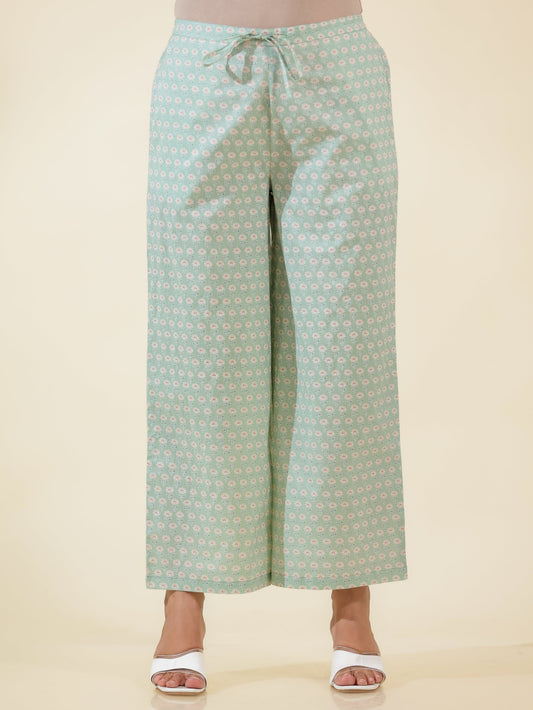Soft Cotton Floral Green Palazzo