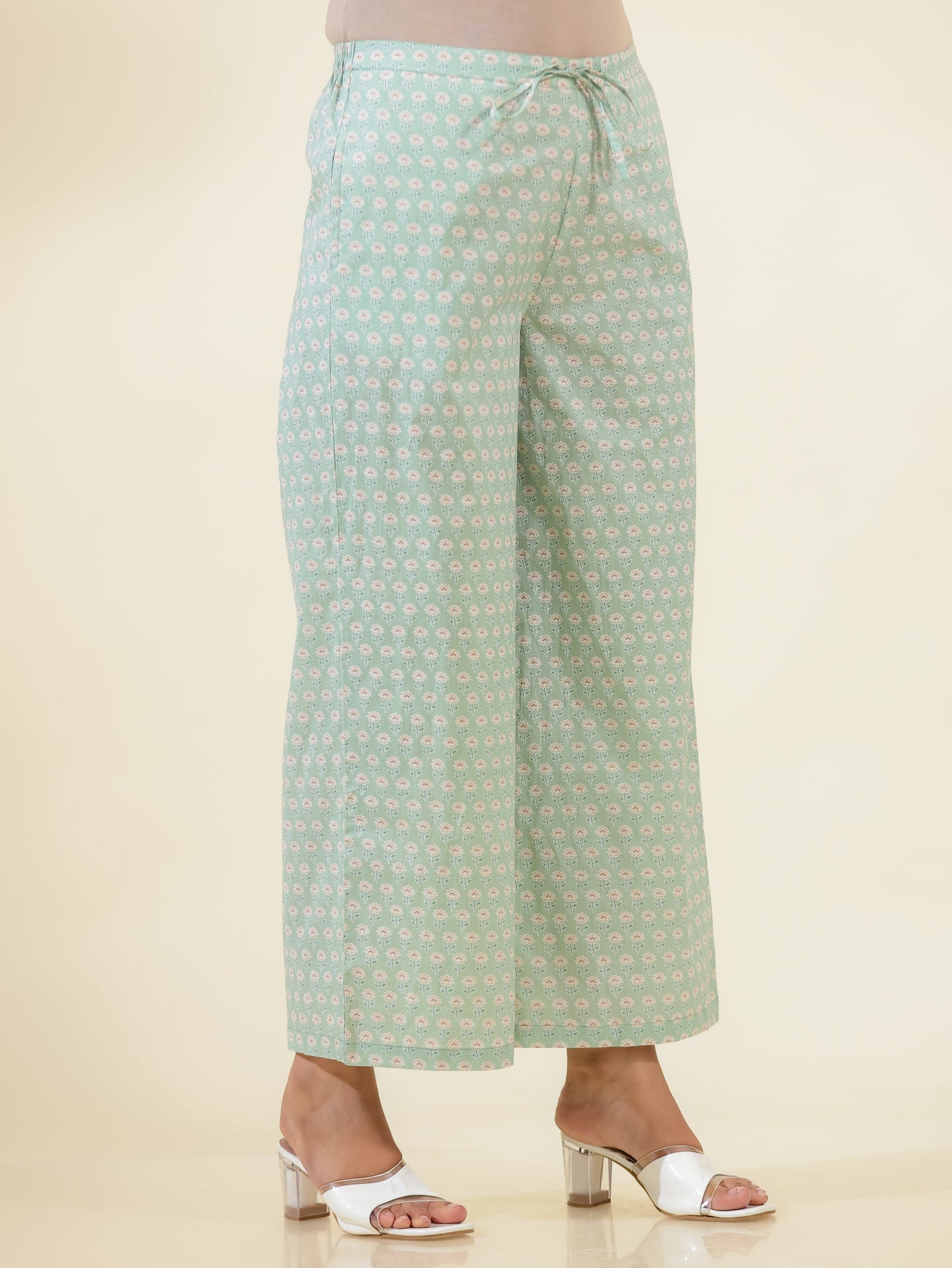Soft Cotton Floral A-line Green Kurta