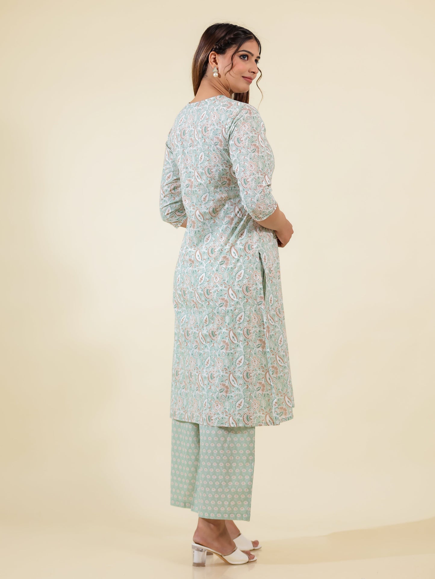 Soft Cotton Floral A-line Green Kurta
