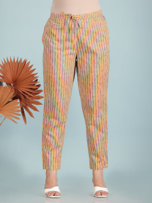 Soft Cotton Striped Pink Tapered Trousers