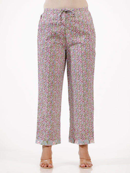 Soft Cotton Chevron Green Straight Trousers