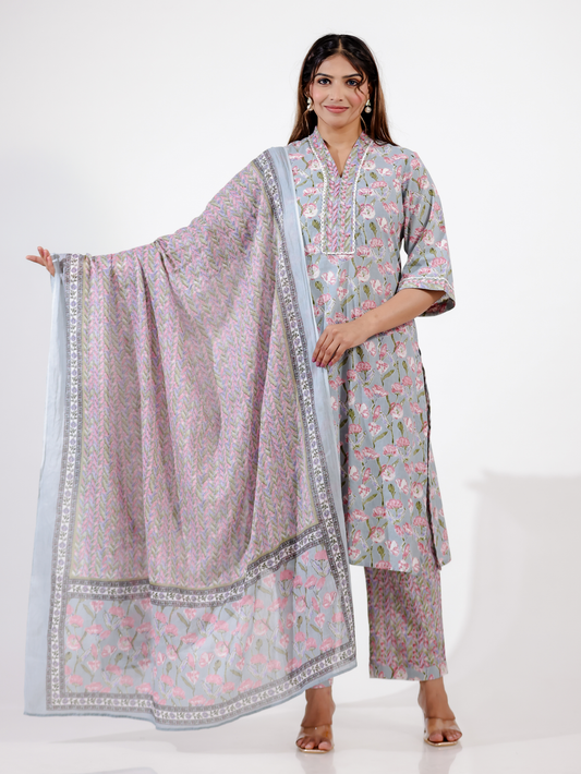 Soft Cotton Floral Straight Green Kurta