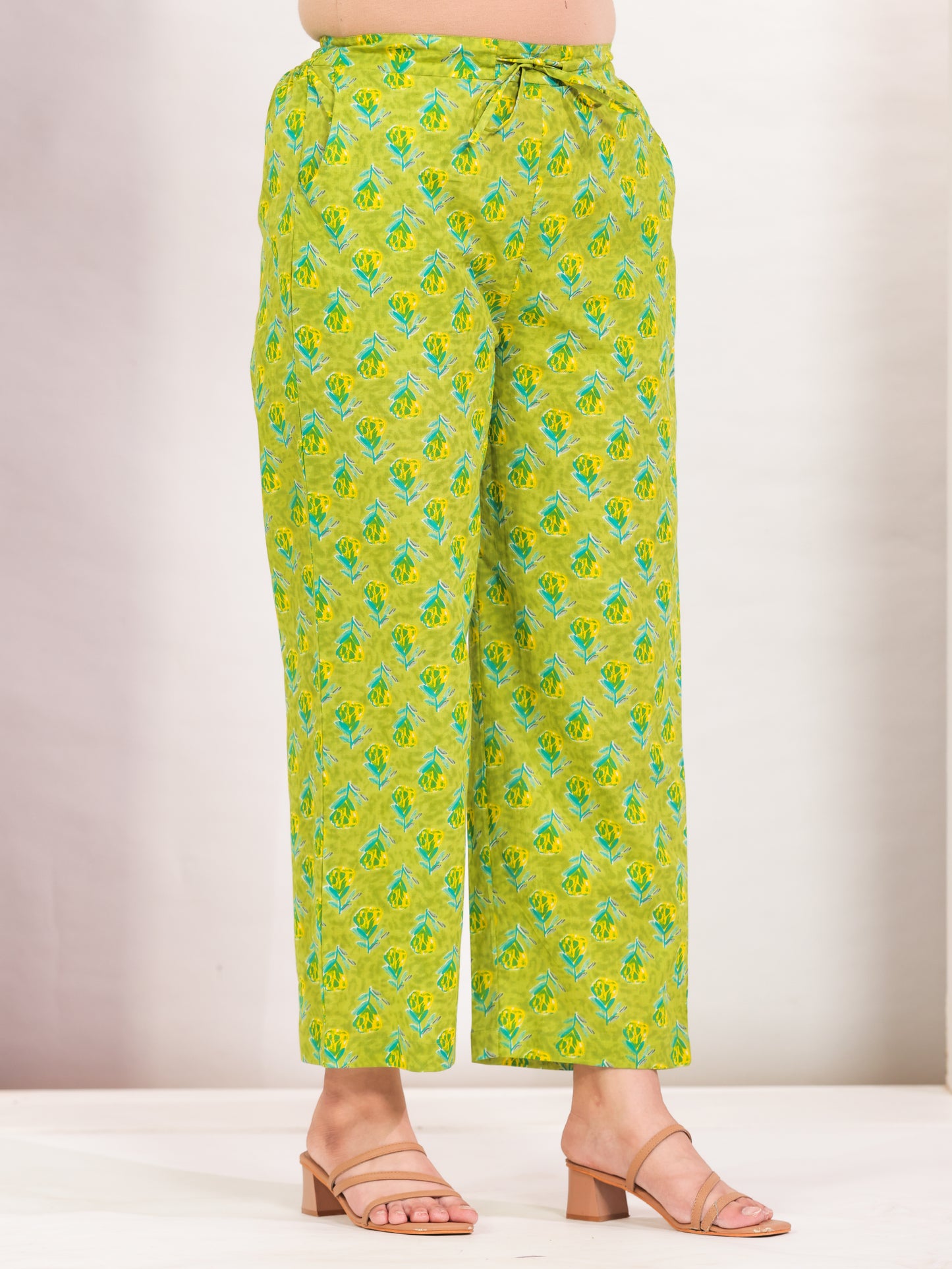 Soft Cotton Butti Green Straight Trousers