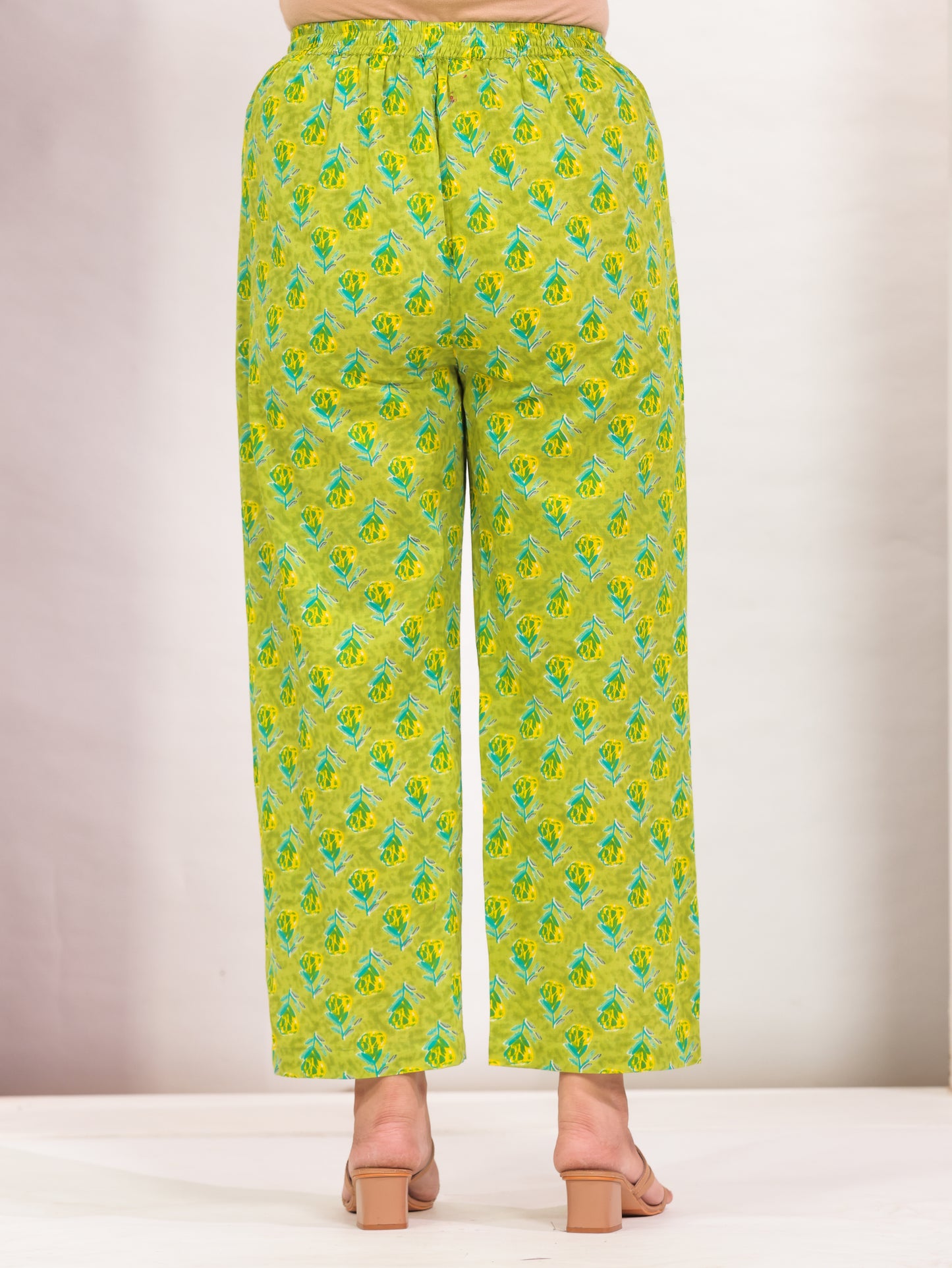 Soft Cotton Butti Green Straight Trousers