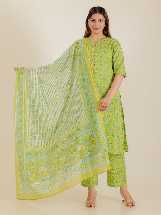 Cotton Voile Tribal Green Dupatta