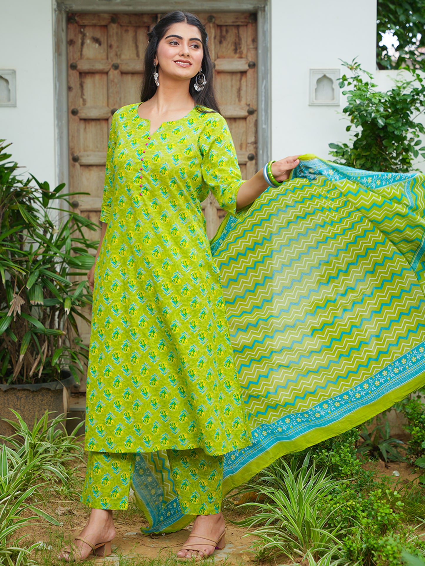 Cotton Voile Striped Green Dupatta