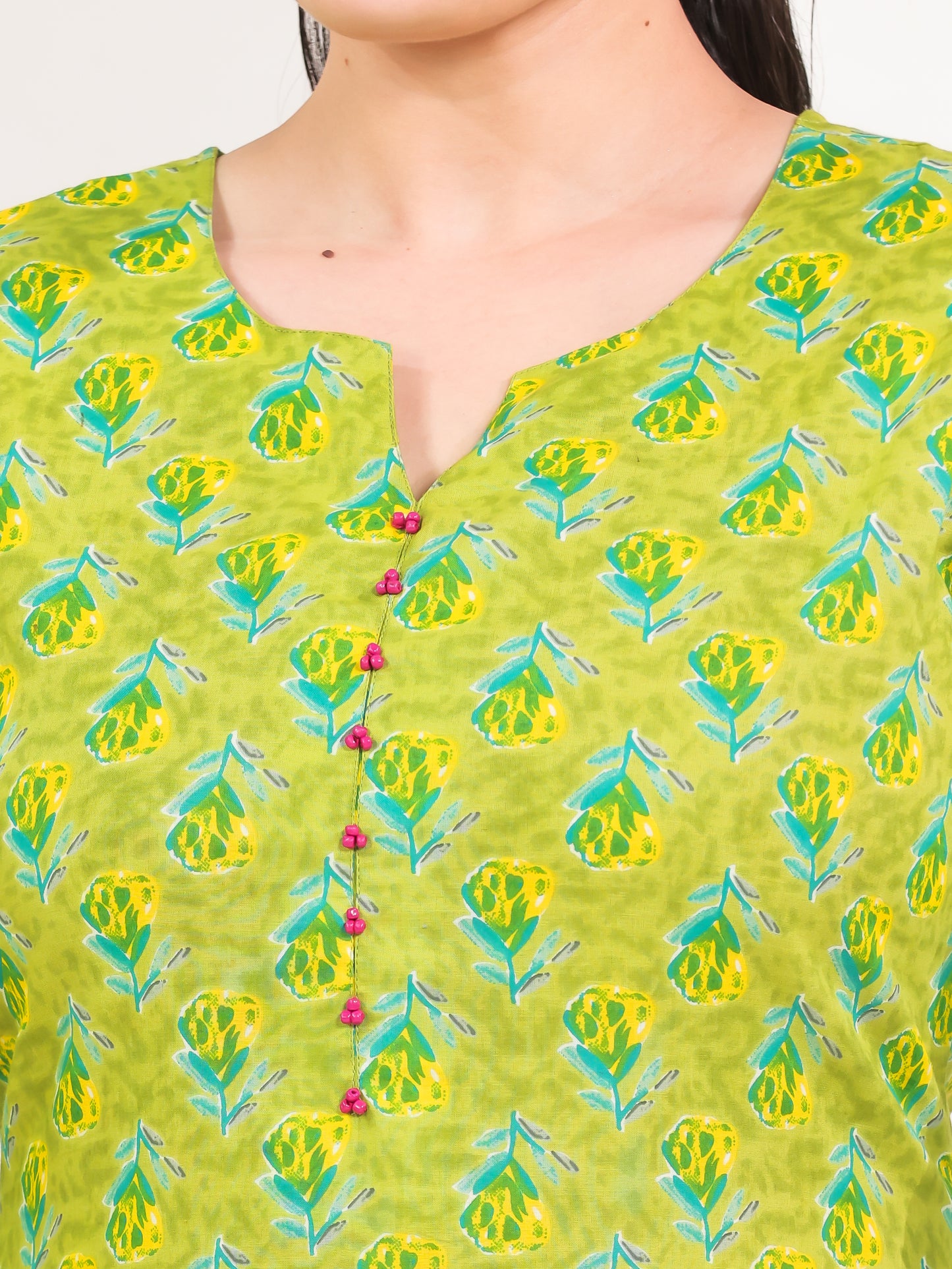 Soft Cotton Butti A-line Green Kurta