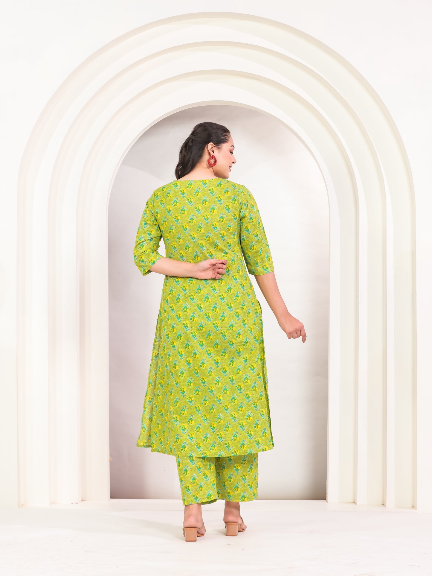 Soft Cotton Butti A-line Green Kurta