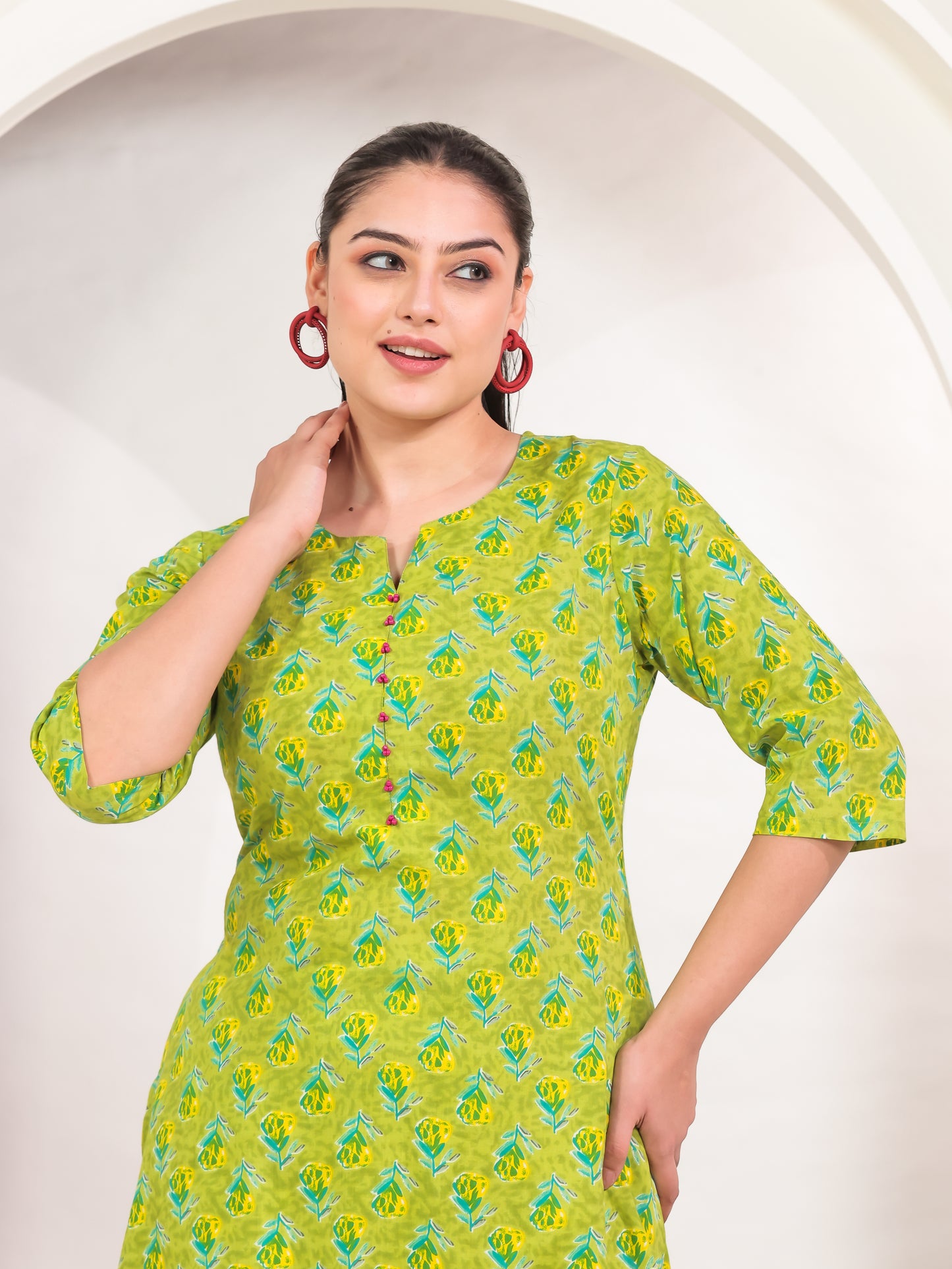 Soft Cotton Butti A-line Green Kurta