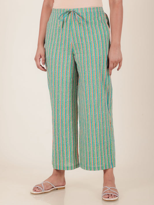 Soft Cotton Striped Turquoise Palazzo