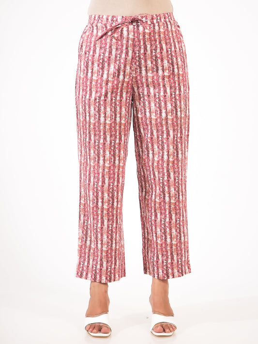 Soft Cotton Striped Pink Straight Trousers