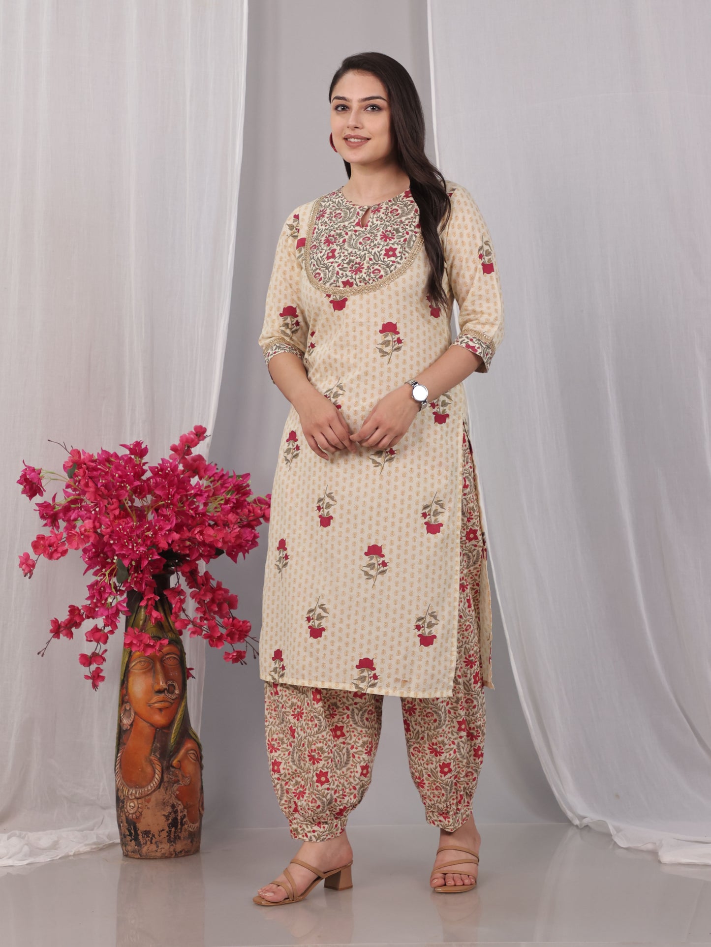 Soft Cotton Floral Straight Yellow Kurta