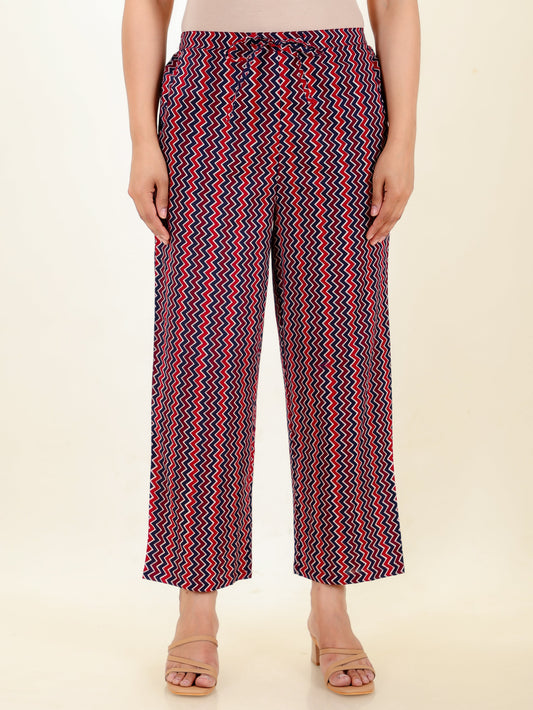 Soft Cotton Chevron Maroon Straight Trousers