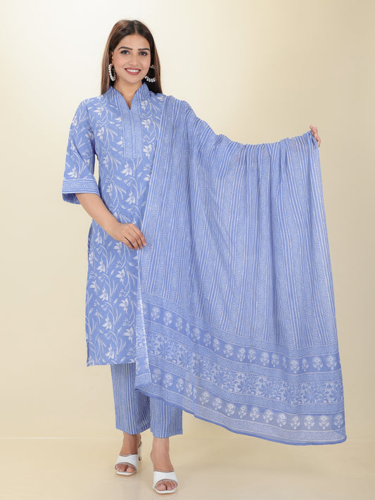 Cotton Voile Striped Blue Dupatta