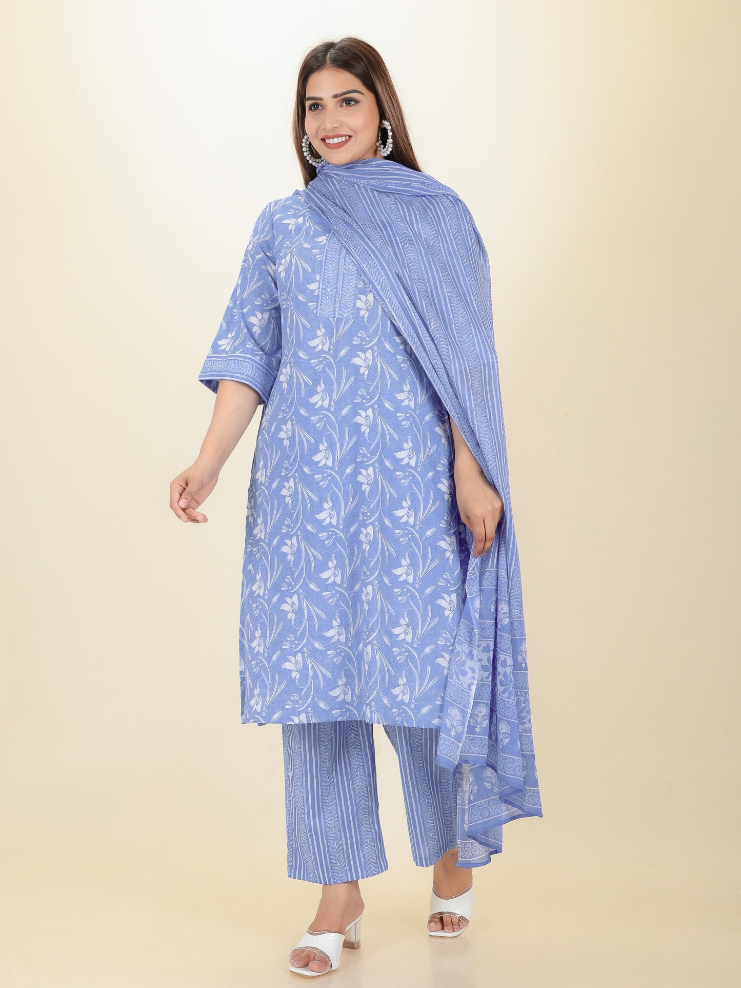 Cotton Voile Striped Blue Dupatta