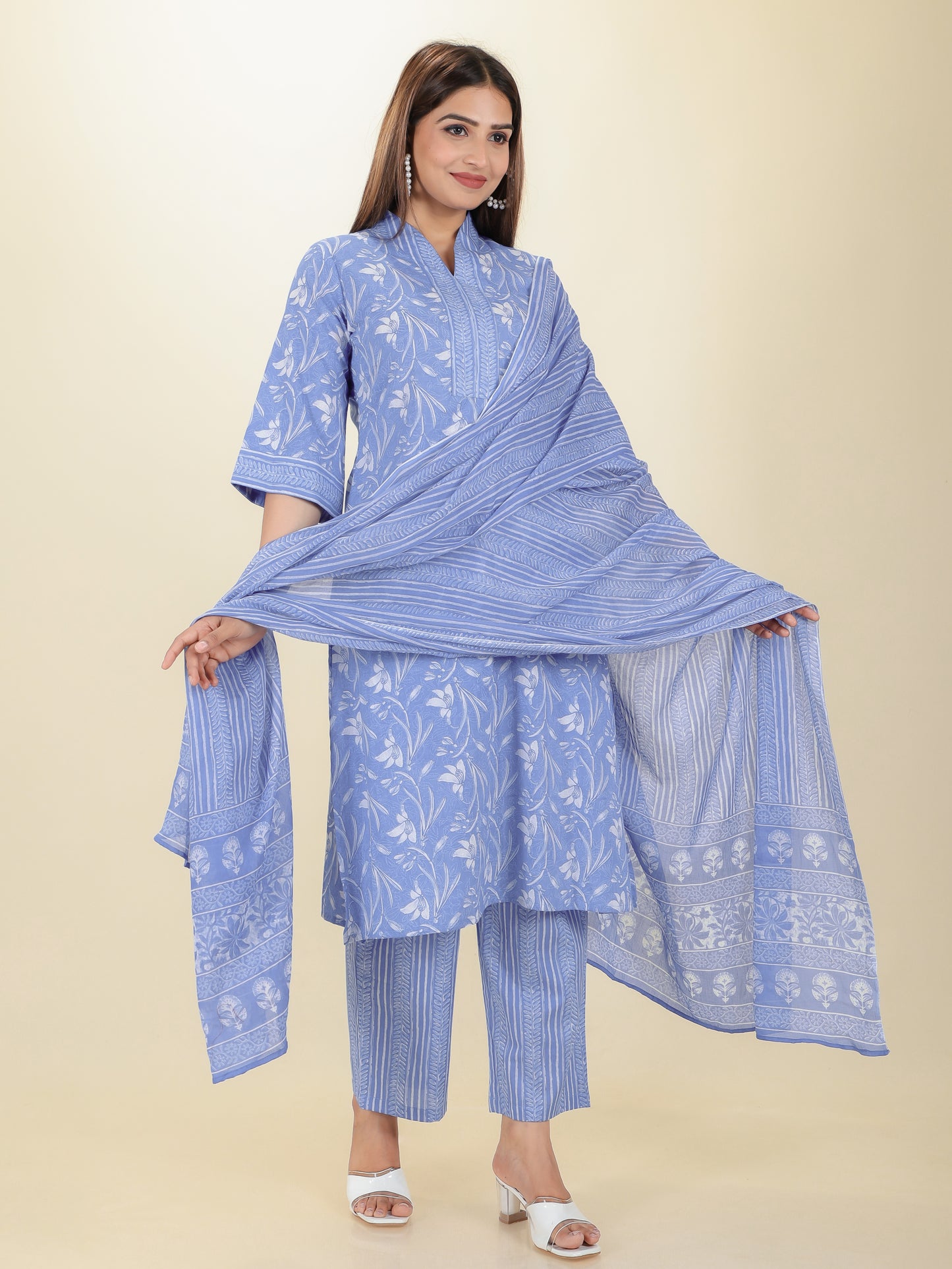 Cotton Voile Striped Blue Dupatta