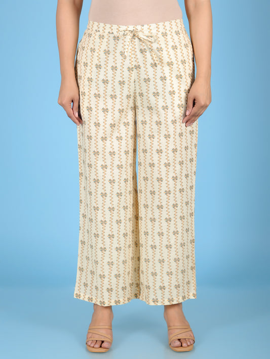 Soft Cotton Floral Beige Palazzo
