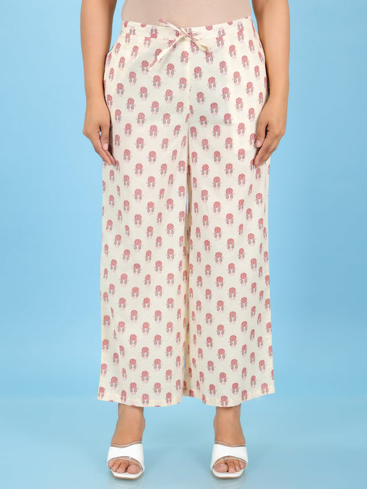 Soft Cotton Floral Beige Palazzo
