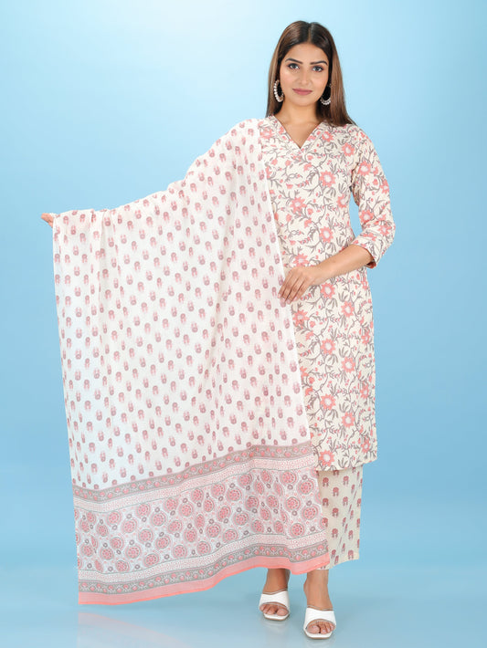 Voile Cotton Floral Beige Dupatta