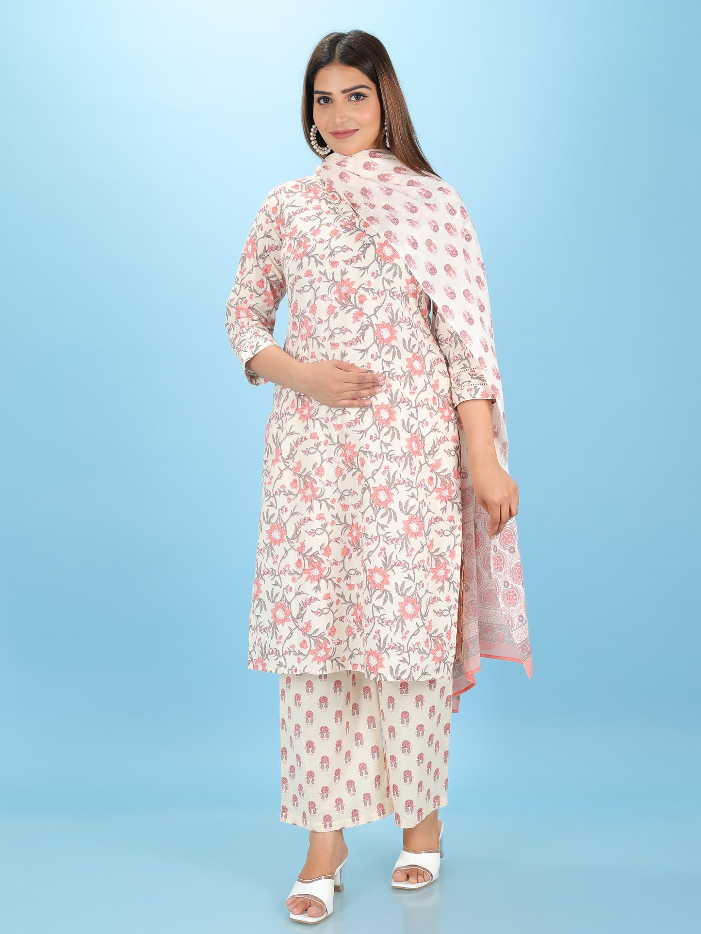 Voile Cotton Floral Beige Dupatta