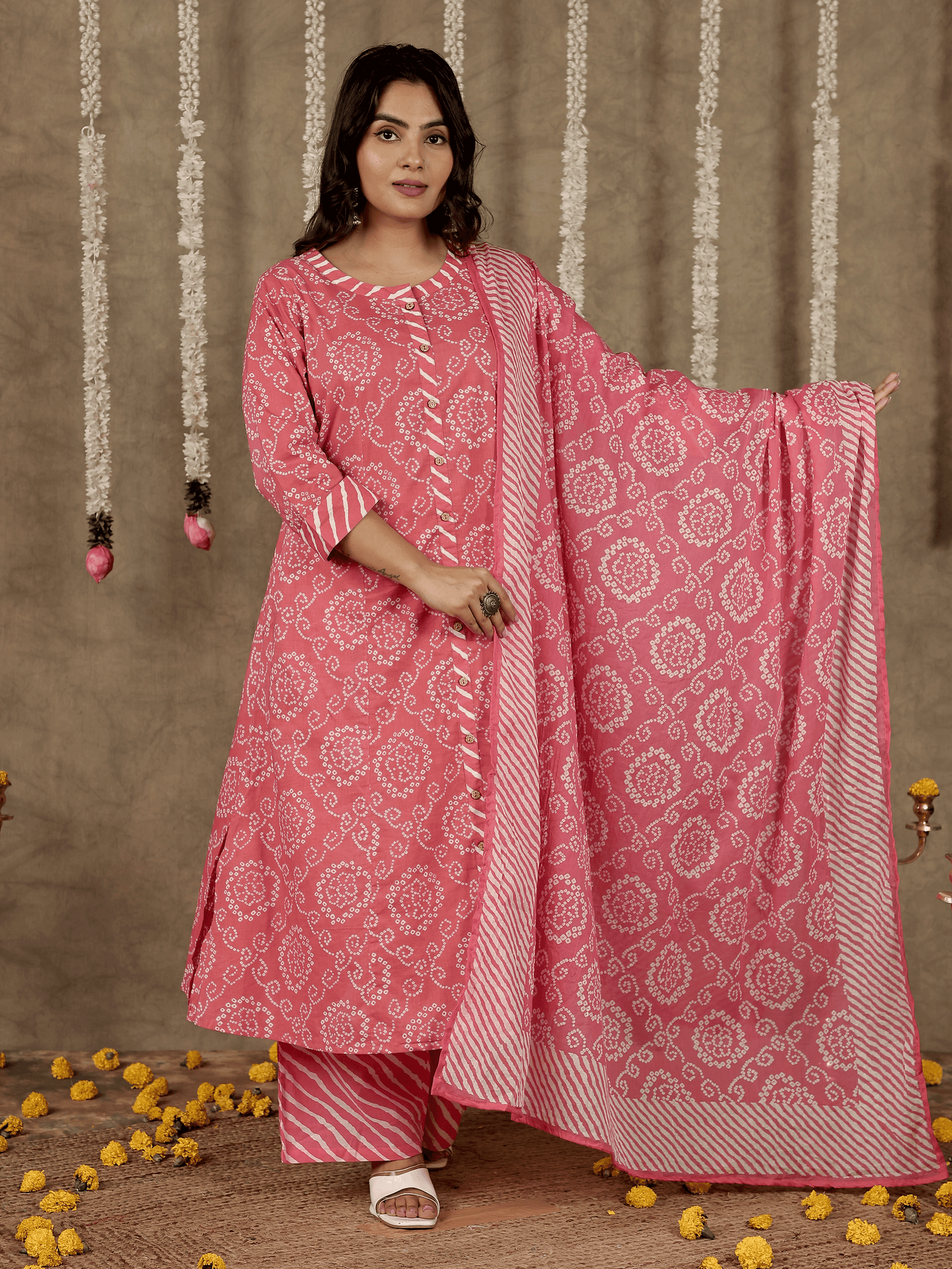 Cotton Voile Bandhani Pink Dupatta