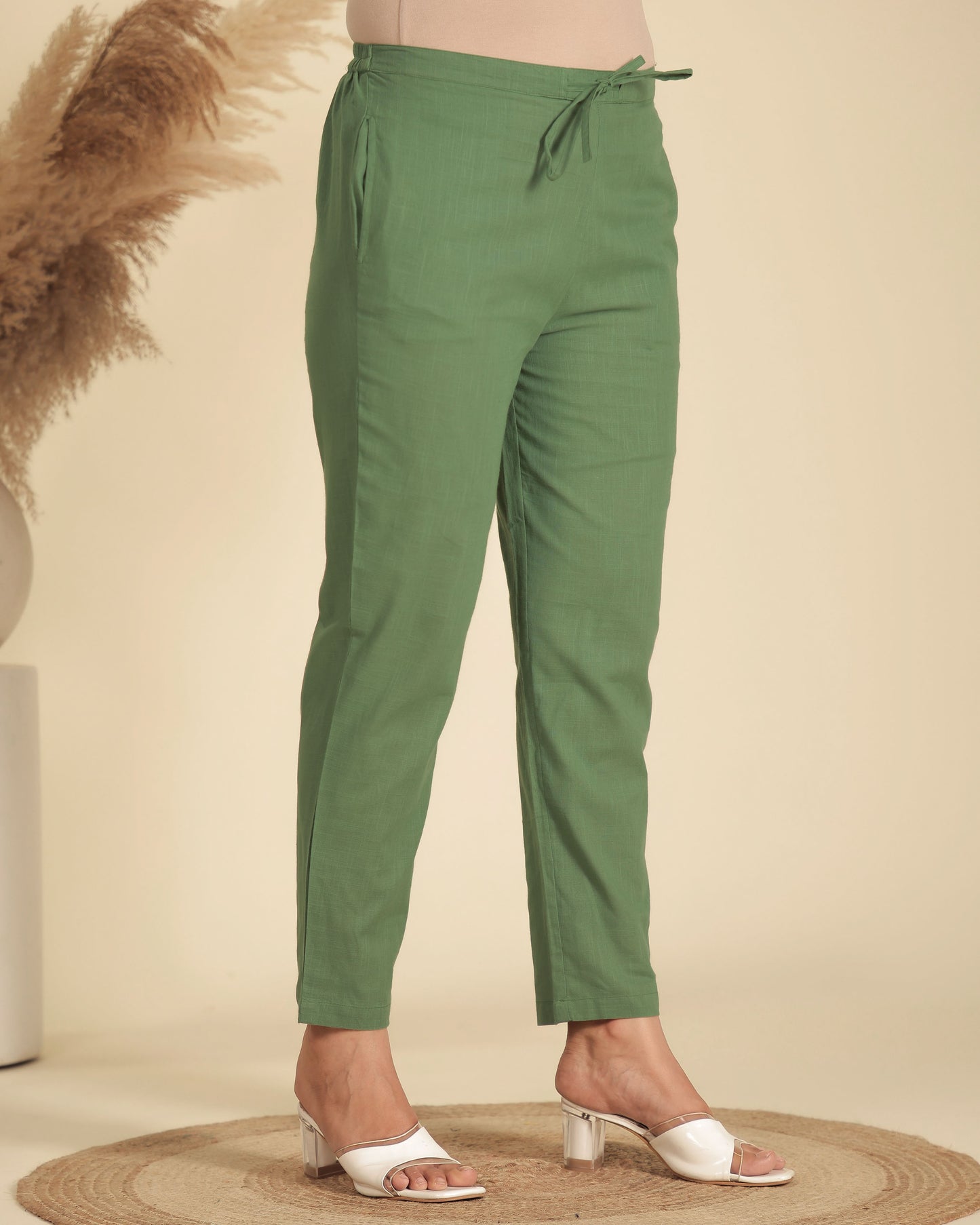 Embroidered Natural Cotton Solid A-line Green Kurta