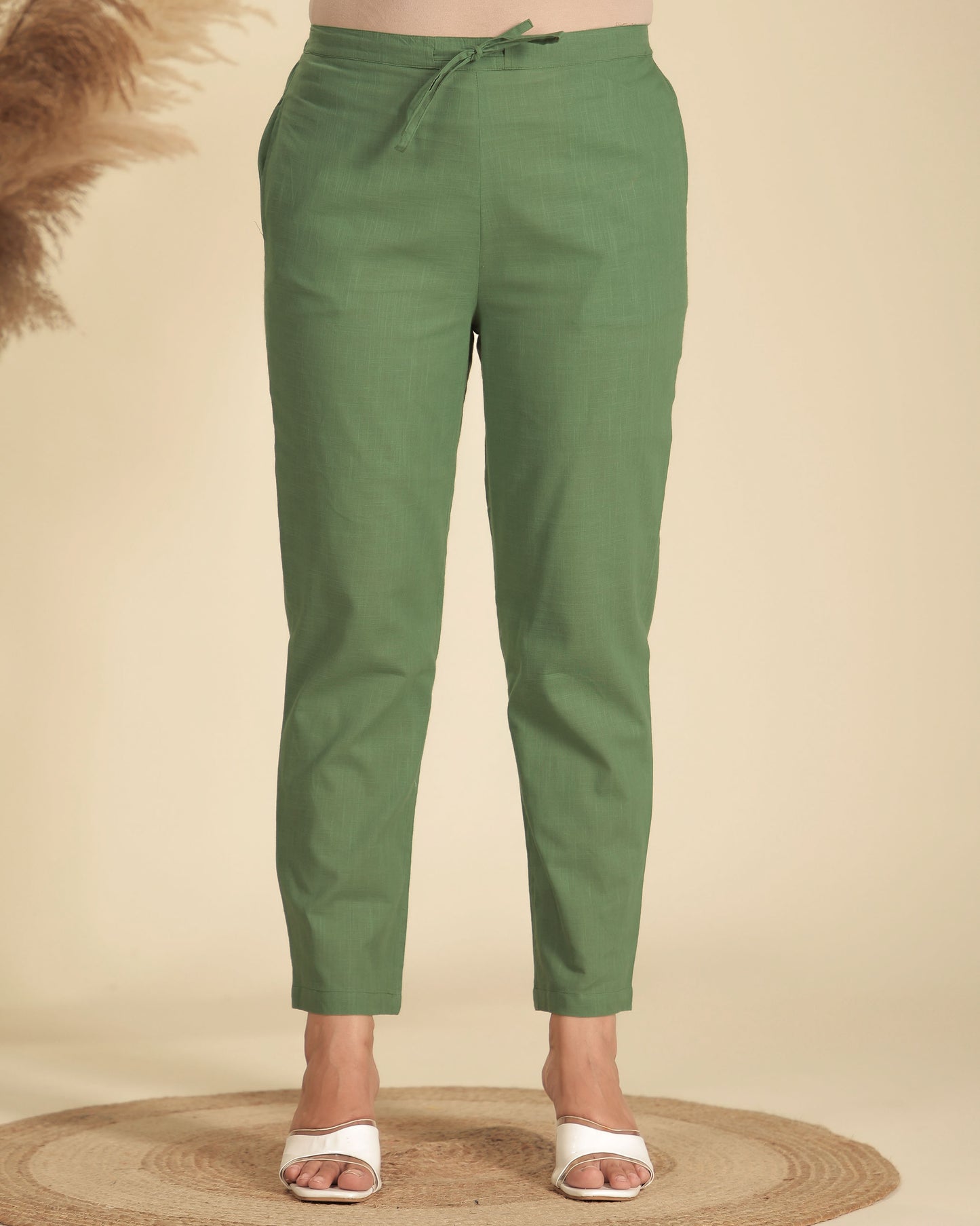 Embroidered Natural Cotton Solid A-line Green Kurta