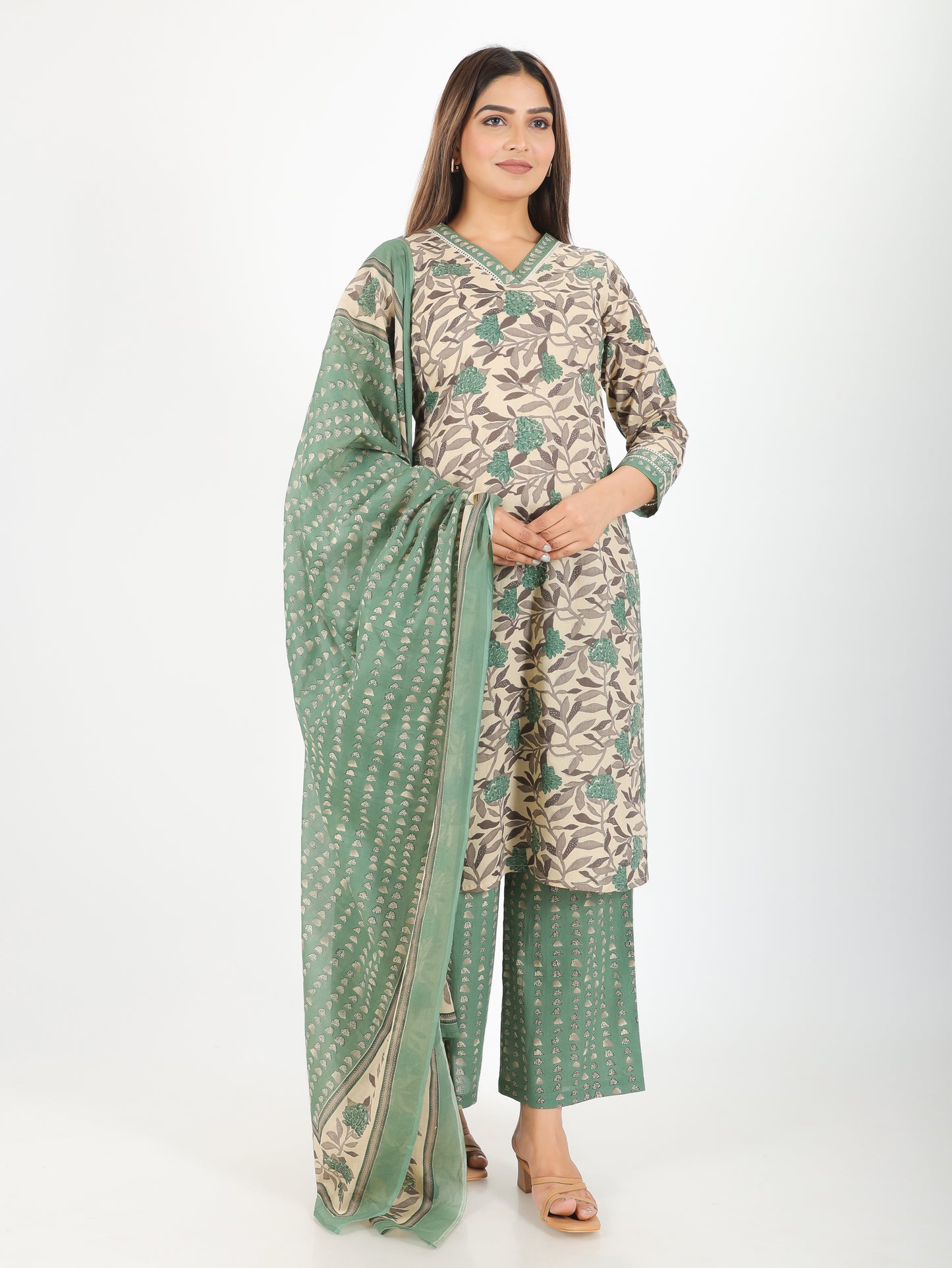 Cotton Voile Floral Green Dupatta
