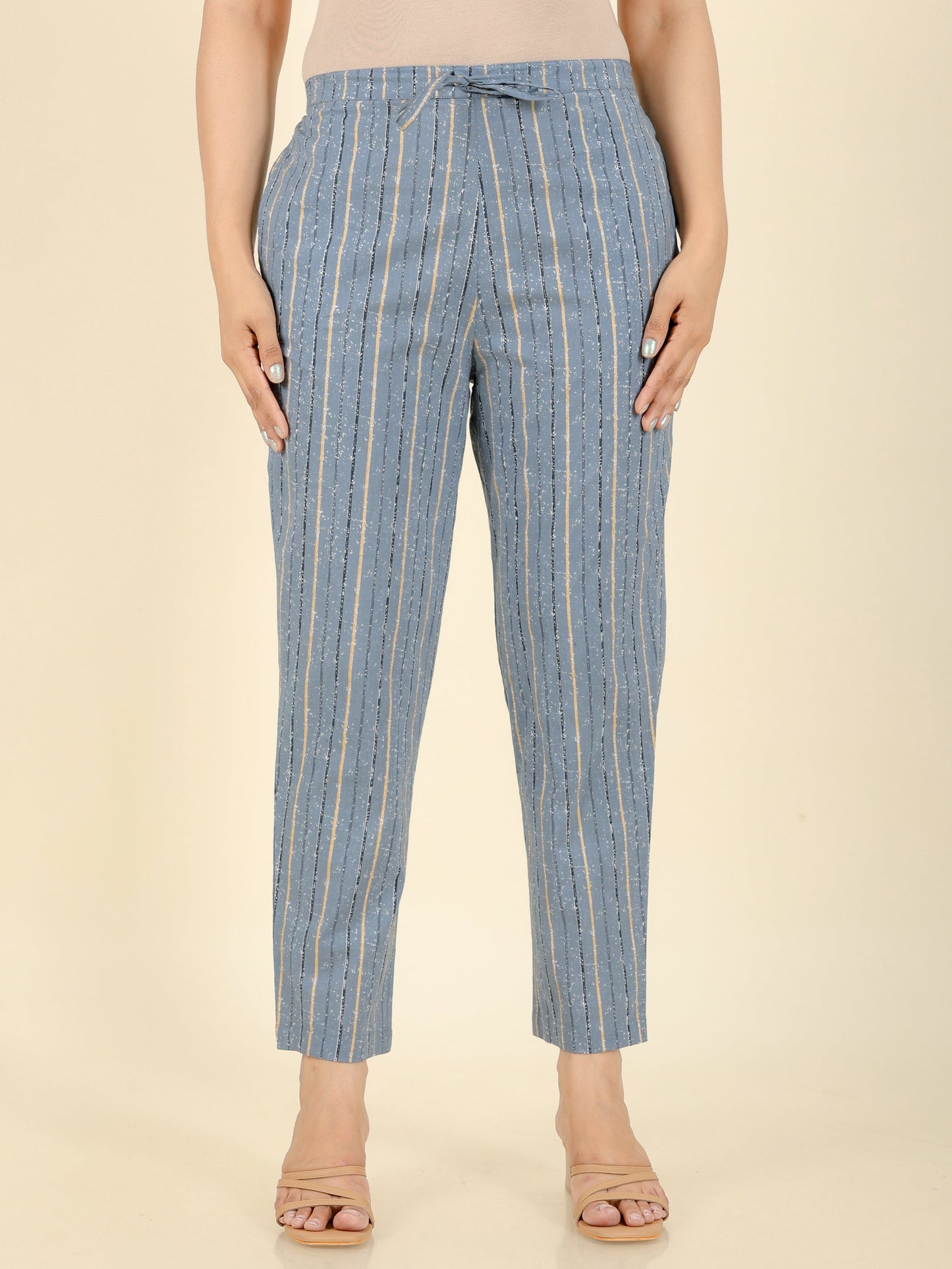 Soft Cotton Striped Grey Tapered Trousers