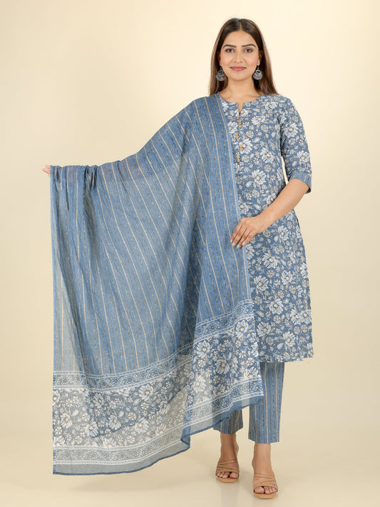 Cotton Voile Striped Grey Dupatta
