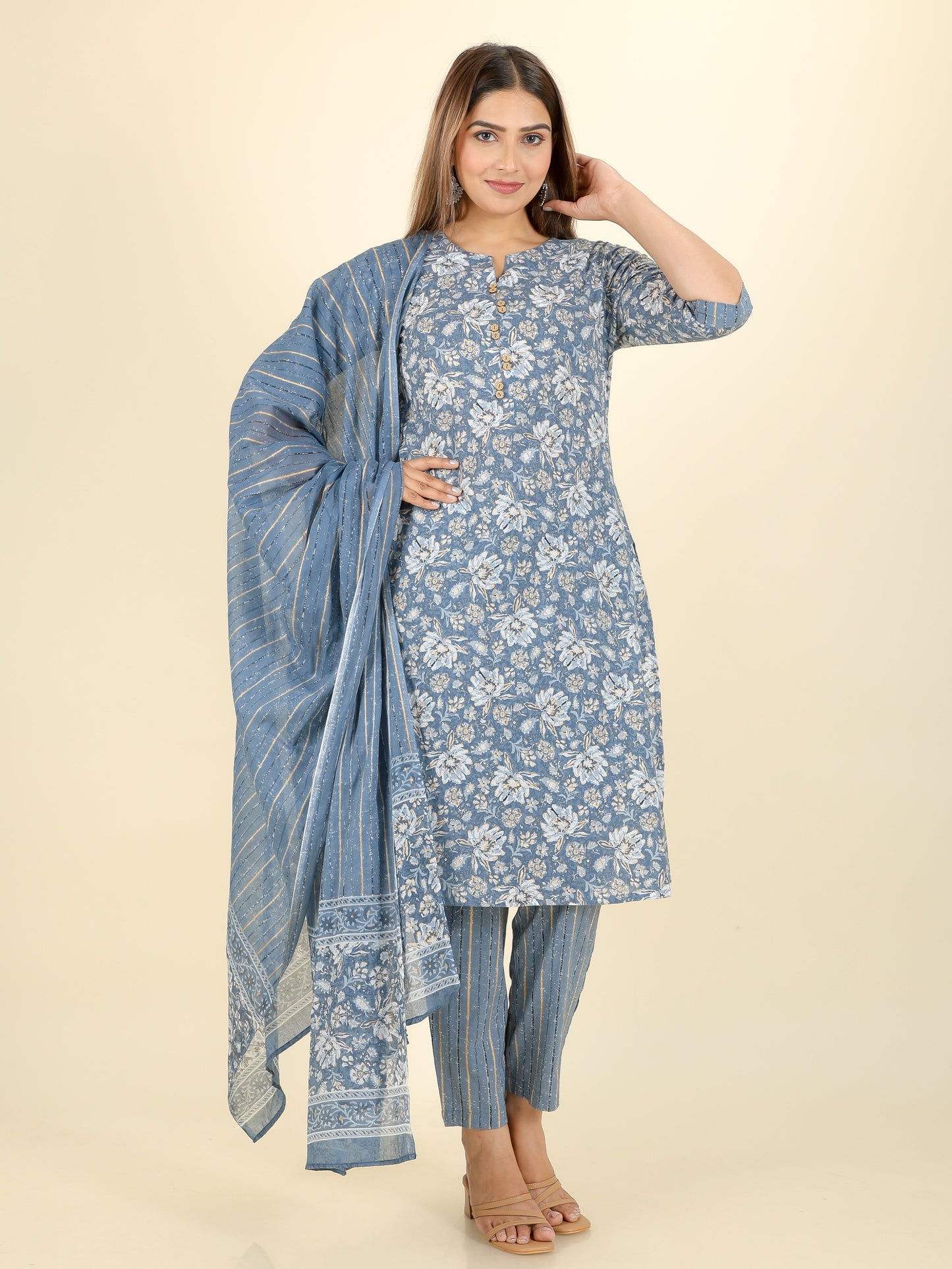 Cotton Voile Striped Grey Dupatta