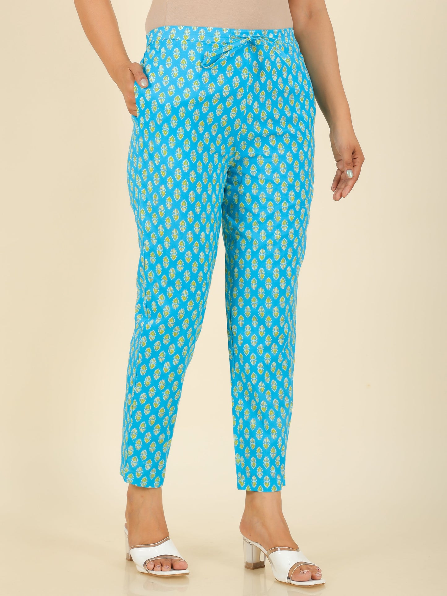 Soft Cotton Floral Blue Tapered Trousers
